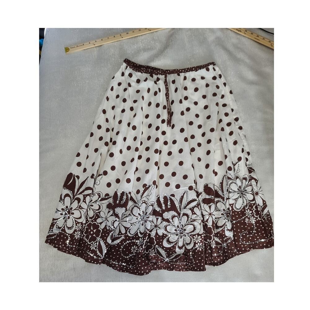 Indian Tropical women's polka dot midi Skirt Prairie 100% cotton Sequins Career - Picture 4 of 8